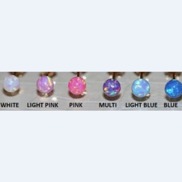 14k Solid White Gold Lab Created Synthetic Opal Fiery Pushback Studs - Picture 4 of 5